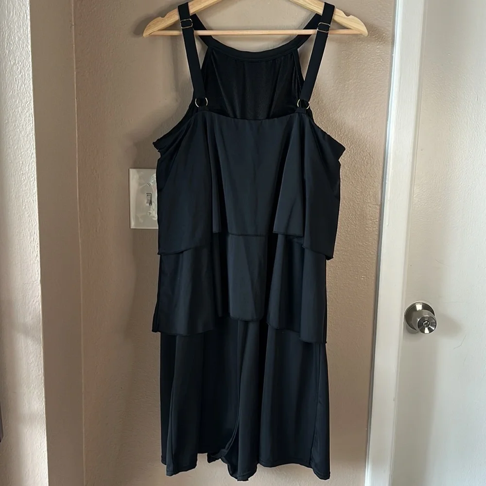 FIT 4 U Black Tiered High Neck One Piece Swim Romper